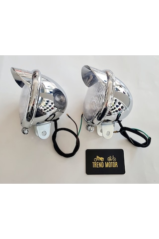 Sis Farı Takım Şapkalı Nikel - Motosiklet Chopper Mct