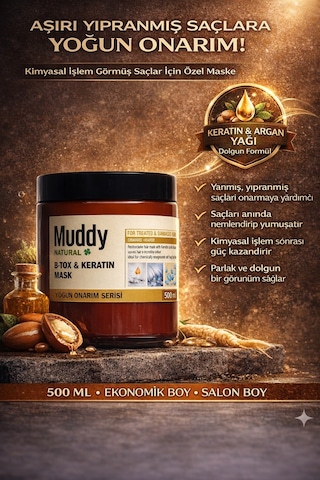 Muddy B-Tox & Keratin Onarıcı Saç Bakım Maskesi 500 ML