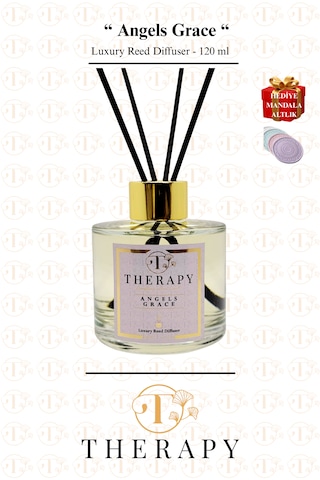 Therapy Smell, Angels Grace - Lüks Çubuklu Oda Kokusu / 120 Ml / Extra Clear Silindir Cam Şişe / Metal Altın Kapak Fresh