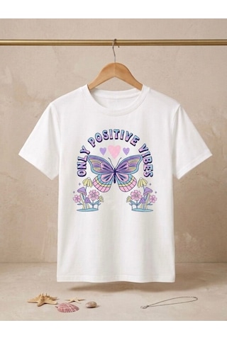 Only Posıtıve Vıbes Baskılı Oversize Kompak T-shirt Beyaz