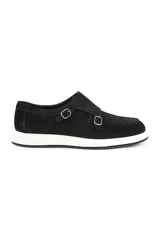 Lbr H1010 Hakiki Deri Monkstrap Loafer Erkek Süet Üst, Ortopedik Hafif Eva Taban, Casual Günlük Siyah