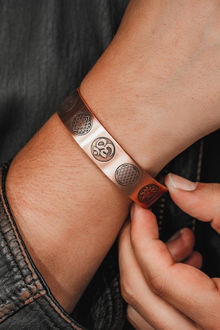 Erkek Bakır Bileklik - Yaşam Çiçeği - Lotus - Sri Yantra - Om Sembolü - Erkek Bakır Kelepçe Bileklik Rose Gold