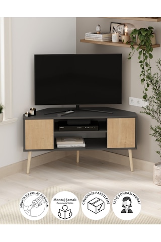Tv Sehpası 2 Kapaklı Tv Sehpası Tv Ünitesi Televizyon Sehpası Tv Sehpası Kıbrıs Safir Meşe Antrasit Safir Meşe - Antrasit