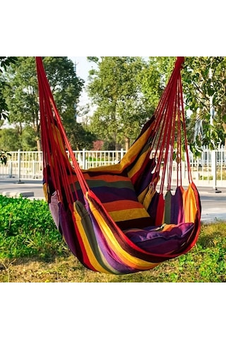 Tuval Eğlence Salıncak Asılı Sandalye, 1 Adet Açık Hamak Çok Renkli