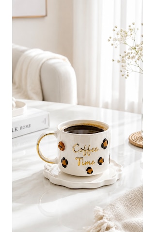 Coffee Time El Yapımı Seramik Kupa 24k Altın Detaylı Çok Renkli