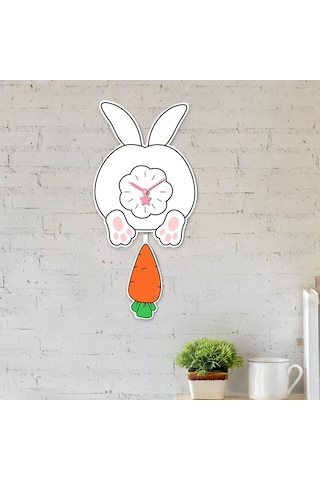 Homyl Tavşan Sarkaçlı Duvar Saati Sessiz Saat Akrilik Askılı Stil C