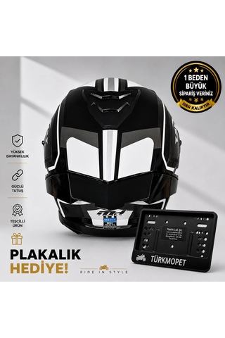 Mh Sports Çene Açılır Güneş Vizörlü Kask + Plakalık Siyah
