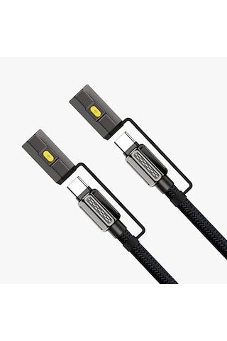 Led Fener Ve Alevsiz Çakmak Fonksiyonlu Type-c Şarj Ve Data Kablosu 120 Cm Siyah
