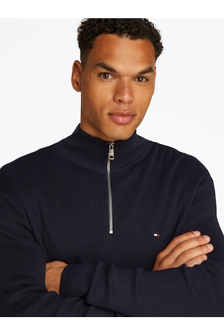Tommyhilfigertextured Quarter Yarım Fermuarlı Triko Kazak Siyah