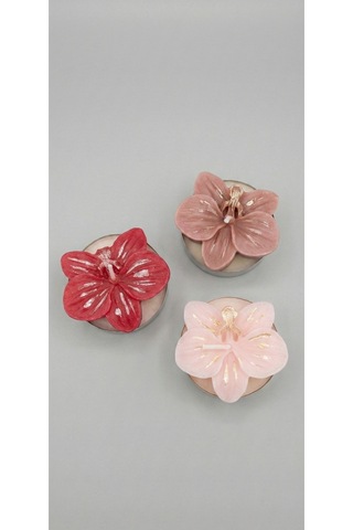 3'lü Orkide Tealight Dekoratif Soya Mum Beyaz