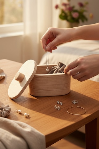 Ahşap Takı Ve Makyaj Organizeri Dekoratif Saklama Kutusu Oval Organizer