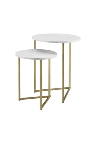 İkili Yuvarlak Doğal Ahşap Zigon Sehpa Gold