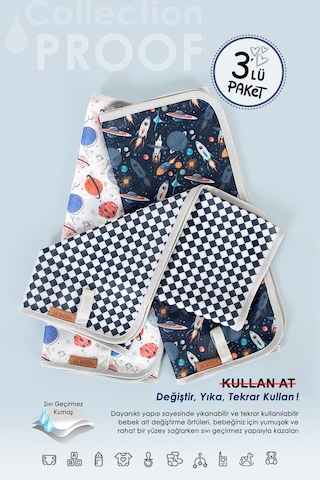 3lü Alt Açma Değiştirme Örtü Sıvı Geçirmez Koruyucu Alez Yıkanabilir Bebek Bakım Pedi XL GriGrup