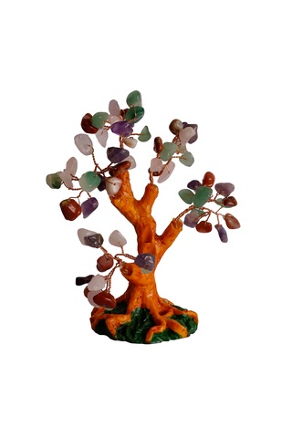 Karışık Doğal Taşlı Hayat Ağacı Biblo - 16x14 Cm El Yapımı Enerji