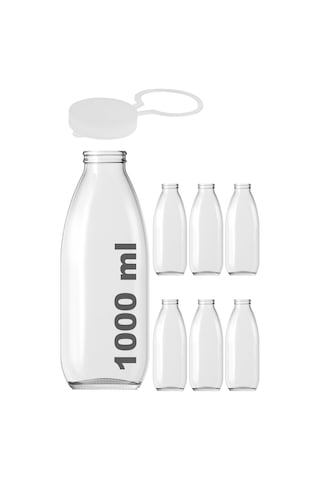 Afracam Süt Ayran Şişesi Şeffaf 1000 Ml Kapaklı Cam Şişe 6 Adet