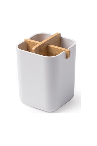Ximistore9 Biyodegradable Bambü Lifli Organizer Kutusu - Banyo Fırça Tutucu, Masaüstü Ve Mutfak Düzenleyici, Beyaz Beyaz