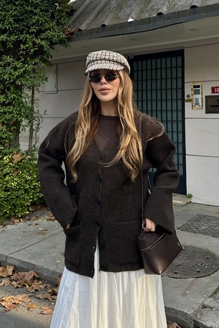 Kahverengi Çift Cepli Hırka - 04622 Kahverengi