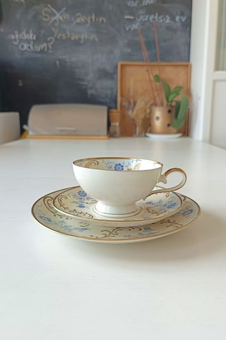 12401 Vintage Çay Fincanı Seti 3 Parça Mavi