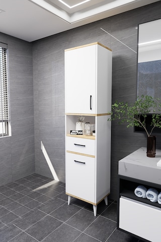 Lula Çok Amaçlı Dolap Banyo Dolabı Kirli Çamaşır Sepeti Dolabı Beyaz Beyaz