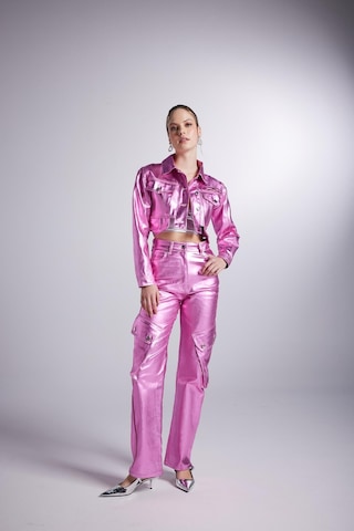 Holly Lolly Varak Kaplama Crop Millen Ceket Pembe