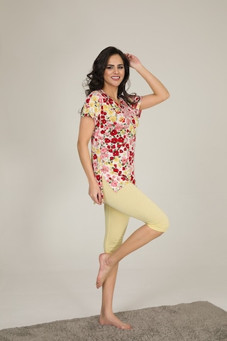 Myben Kadın Sarı Renkli Çiçek Desenli Tunik Ve Taytlı Pijama Slmky04 Sarı
