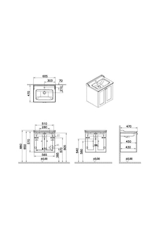 VitrA Root Classic 68701 Lavabo Dolabı Kapaklı Mat Beyaz 60 CM Mat Beyaz