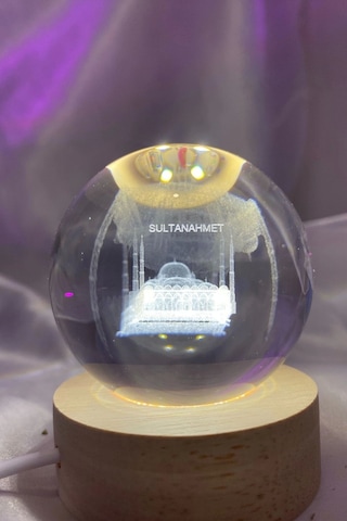 Sultan Ahmet 3d Led Işık Gecelambası Cam Küre Tek Renk Günışığı Ahşap Sultanahmet Cami Gece Lambası7 Cm
