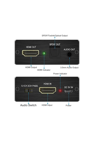 Hdmi Ses Ayırıcı Hdmi to Hdmi + 3.5mm Audio + Optik SPDIF Out