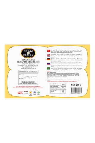 Beyaz Elmas Sade Saray Helvası 250 Gr - %100 Doğal Pancar Şekerli - Geleneksel Tel Helva