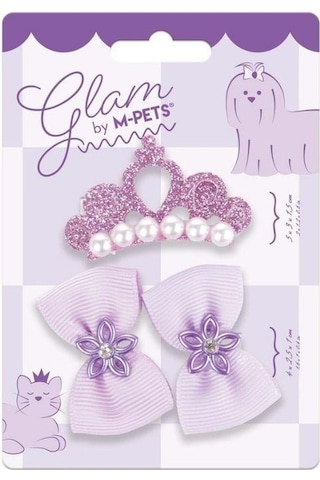 M-pets Glam Taç Ve Fiyonklu Kedi Ve Köpekler İçin Aksesuar Toka Mor Mavi