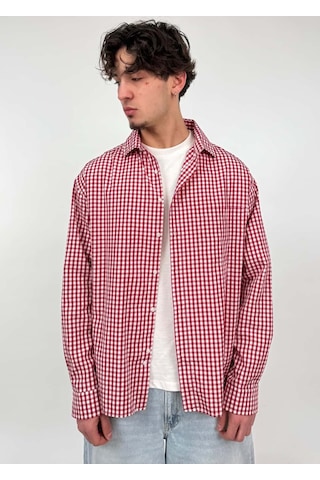 Zaee 404 Baskılı Kareli Oversize Gömlek bordo