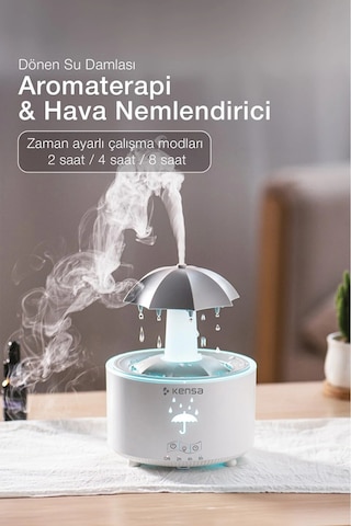 Şemsiye Tasarımlı 300 Ml Ultrasonik Aroma Difüzörü Led Yağmur Efektli Kumandalı Hava Nemlendirici
