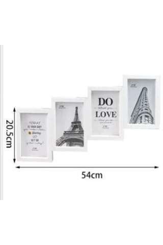 Çoklu Fotoğraf Çerçevesi Mdf Ahşap Modern Kolaj Çerçeve Fotoğraf Tutucu 4 Fotoğraf 10x15cm Beyaz Renk
