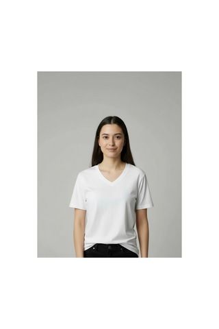 Lyvean V Yaka Regular Kısa Kollu Tshirt Beyaz