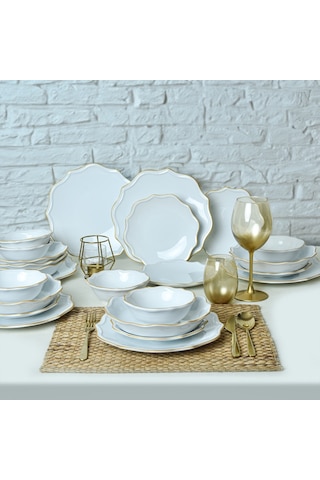 Keramika Beyaz Gold Fileli Romeo Yemek Takımı 24 Parça 6 Kişilik