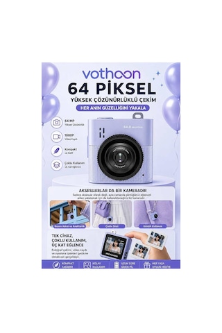 Mini Dijital Kamera 64mp 16x Digital Zoom Retro Vintage 1.4 Ekranlı Video Kamera Taşınabilir Tasarı Mavi
