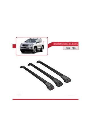 Toyota Land Cruiser Prado J125 2007-2009 Arası İle Uyumlu Ace-1 Ara Atkı Tavan Barı Siyah 3 Adet
