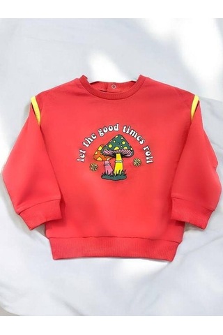 Zekids Kız Bebek Good Times Yazılı Mantar Baskılı Sweat-14459 Pembe