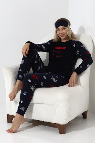 Fawn 5009 Peluş Welsoft Polar Kışlık Yumoş Kadın Pijama Takımı Lacivert