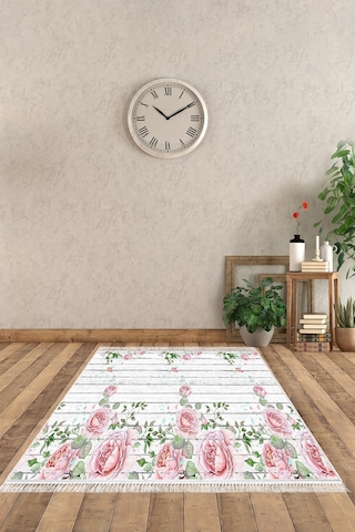 Dekoreko Ipek Halı Dijital Saçaklı 1853 Desen 1 Pembe