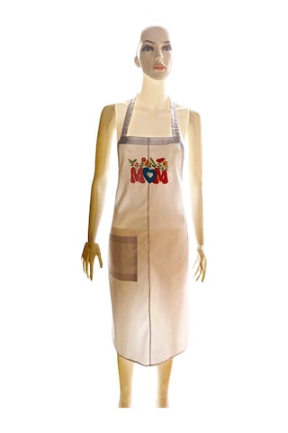 Benim Annem İlkbahar Çiçekleri Nakışlı Keten, Chef Mutfak Önlüğü