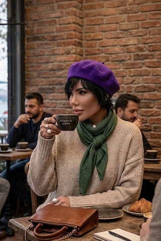 Ritagarcia Vintage Tarz Kadın Fransız Keçe Ressam Bere Mor