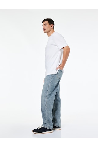 Koton Normal Bel Pamuklu Bol Kalıp Baggy Jean Pantolon Orta İndigo 7wam40070nd