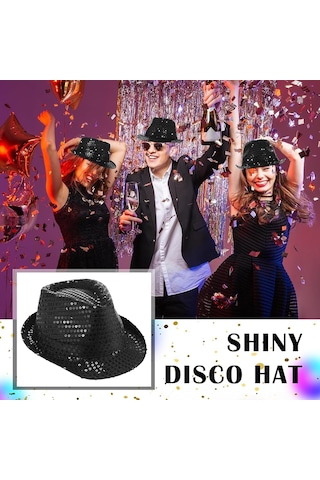 Disko Star Siyah Payetli Fötr Şapka Yetişkin Boy Diğer