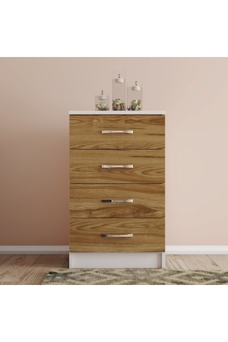 Moxen Mobilya Beyaz- Ceviz 4 Çekmeceli Komodin KMD4002