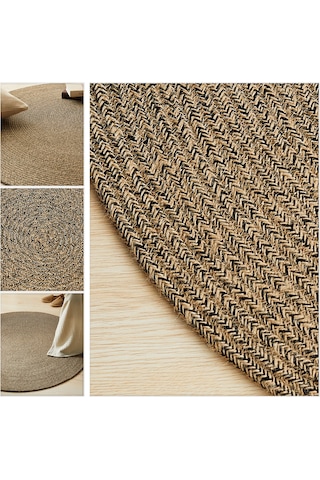 Ocean Home Textile Siyah Kırçıllı Jüt Halı Kilim 120 CM