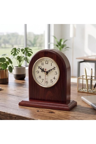 Sepal Ahşap Masa Saati - %100 El Yapımı - Ceviz Ve Meşe Ağacı - 13x13x5 Kahverengi