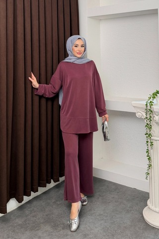 Mihran Butik Kalina Model İthal Pike Kumaş Cep Detaylı Kadın Takım Bordo