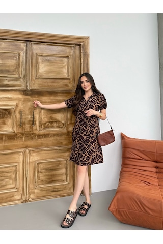 Sarıdağ Desenli Elbise Tunik Sarı
