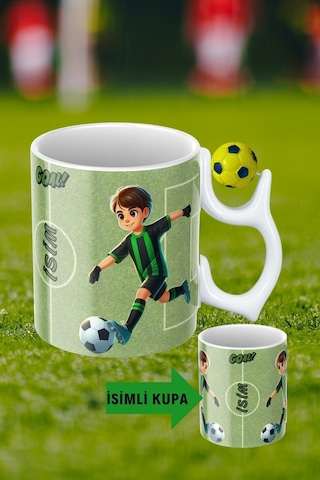 Sarı Lacivert Futbol Toplu Yeşil Siyah Forma Oyunculu Taraftar İsimli Baskılı Kupa Bardak Beyaz